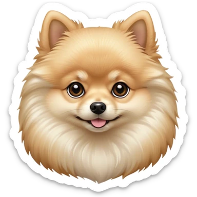 Cinematic Noble Cream Pomeranian Portrait Emoji, Poised and regal, with a compact, fluffy build and a pristine, well-groomed cream Fur, deep-set soulful dark eyes, Simplified yet sharp and sophisticated features, highly detailed, glowing with a soft, dignified glow, high shine, intelligent and spirited, stylized with an air of elegance, focused and attentive, soft glowing outline, capturing the essence of a watchful and confident companion, so majestic it feels as though it could prance out of the screen with effortless authority! sticker