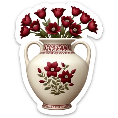 Vintage vase with burgundy flowers inside sticker