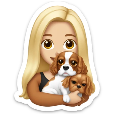 White girl blond hair holding cavalier King Charles  sticker