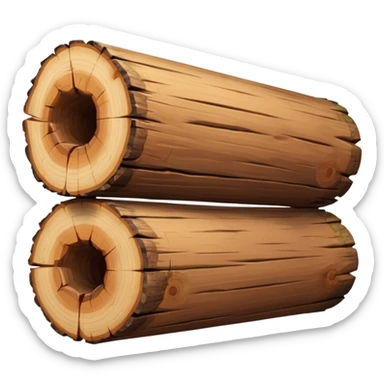 two logs, one propped up sideways on the bottom log, with a sparkle in the foreground. the log should not have a hole in the center. two logs only. sticker