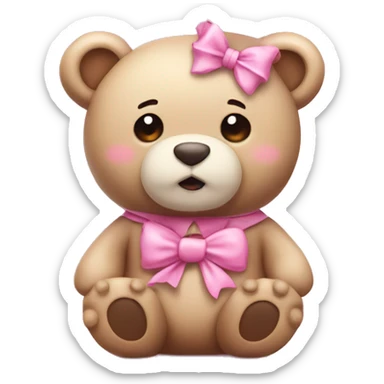 Cute tea daddy bear with pink bow  sticker