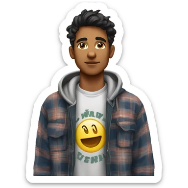 Fair looking decent above average indian boy in retro hoodie flannel sticker