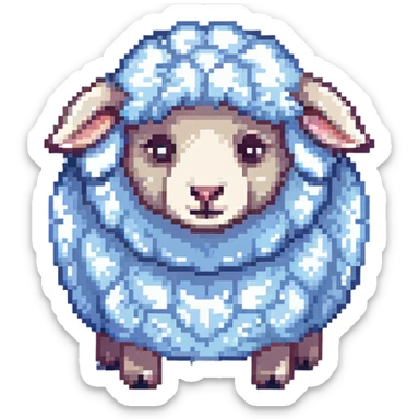 dreamy pastel blue sheep with fluffy wool and sleepy expression, like from a dream sticker