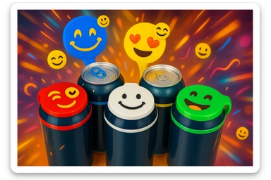 Rakj a kupakokra emoji-kat, smiley-kat, megváltoztathatod a háttereket. valósághű legyen a kép, 1000x600px méretű legyen. fiatal, dinamikusfotókat készíts! csak a kupak külső részére rakj mintát! sticker