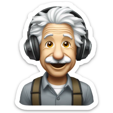 albert einstein happy listening music with just wireless headphones while walking sticker