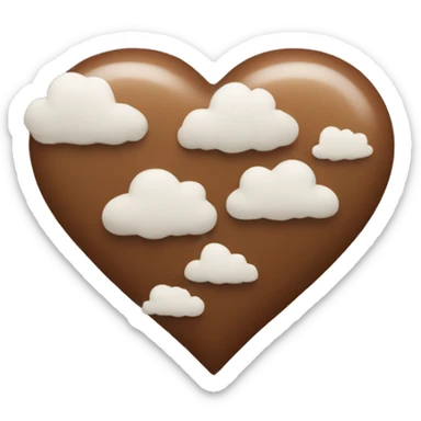 brown heart with three small clouds sticker