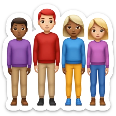 A row of five people standing one behind the other, all facing to the right sticker