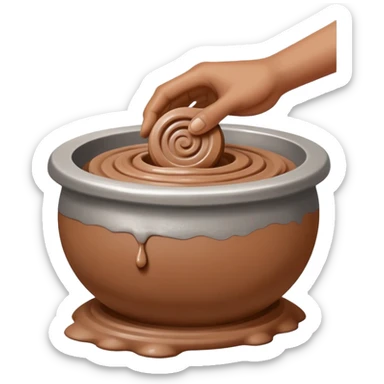 single hand scooping and hugging on the side of a blob of clay on a silver pottery wheel sticker