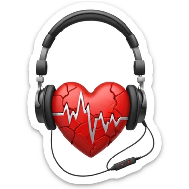 A broken red heart with wired headphones around it sticker
