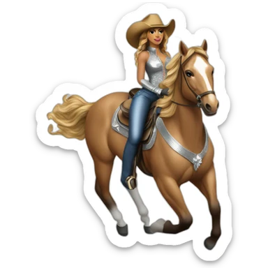 Beyoncé wear in silver cowboy  riding a discoball horse sticker