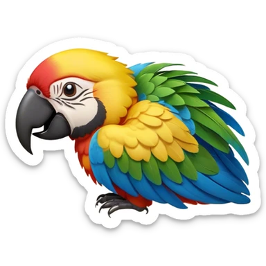 Meme-Worthy cute Sleeping Macaw Portrait Emoji, Head resting peacefully with a contented smile, showcasing a cascade of colorful feathers and eyes gently closed in serene slumber, Simplified yet comically adorable features, highly detailed, glowing with a soft, drowsy tropical light, high shine, relaxed and utterly lovable, stylized with an air of playful laziness, bright and heartwarming, soft glowing outline, capturing the essence of a sleeping parrot that feels destined to become the next viral icon of adorable rest! sticker