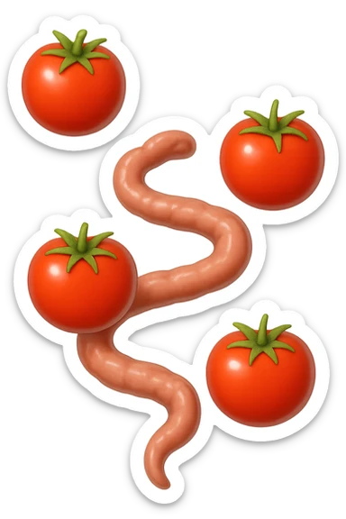 emoji stile iphone di pomodori che fluttuano in aria con colon attorcigliato intorno, iperrealistico 4k, isolato su sfondo bianco sticker