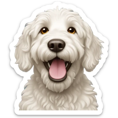 happy white labradoodle sticker