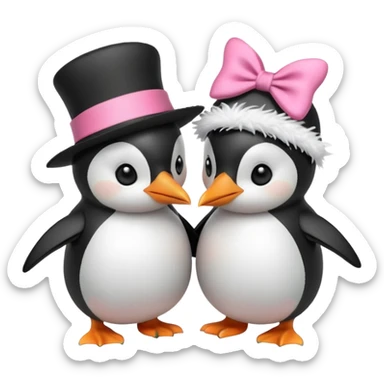 2 pinguini che si danno un bacio.Uno deve avere un fiocchetto rosa in testa ed uno il cappello di luffy di one piece sticker