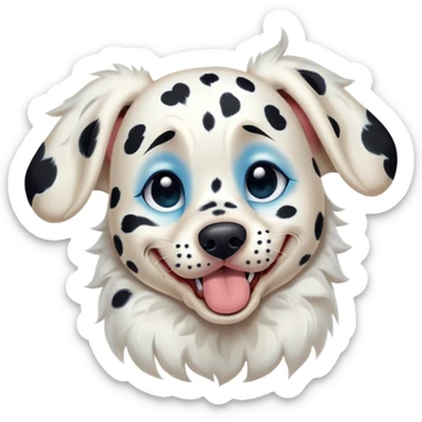 Cinematic Cute Yawning Spotted Dalmatian Portrait Emoji, Head tilted slightly with a dramatic, wide-open yawn, showcasing a smooth Fur of predominantly white with bold black patches, floppy ears slightly drooping, round blue eyes barely open in drowsy contentment, Simplified yet irresistibly adorable features, highly detailed, glowing with a soft, cozy glow, high shine, relaxed yet expressive, stylized with a touch of whimsy, bright and endearing, soft glowing outline, capturing the essence of a sleepy yet affectionate guardian, so drowsy it feels like it could stretch out of the screen and curl up for a nap! sticker