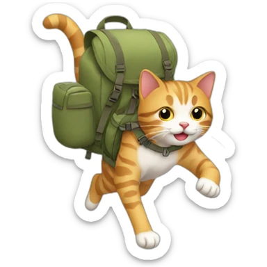 cat running from rucksack sticker