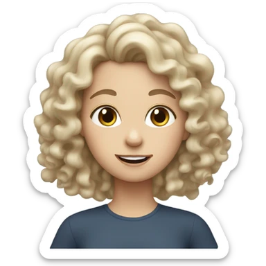 White girl with curly hair waving  sticker