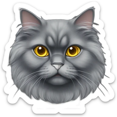 Fluffy and dark gray colored Persian cat with yellow eyes sticker