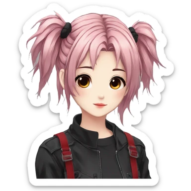 Gorgeous anime style shojo character with blushing face aesthetic and pretty edgy black red punk hair with hair garment trending style sticker
