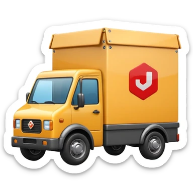 3D Apple-style emoji of a small delivery truck with a box container, simple wheels, and a shipping logo. Rounded, glossy, smooth, soft shadows, white background.



 sticker