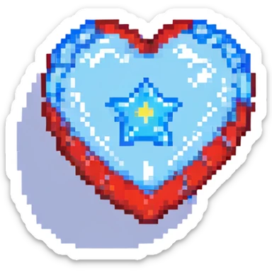 A red heart with a bright glowing blue star inside sticker