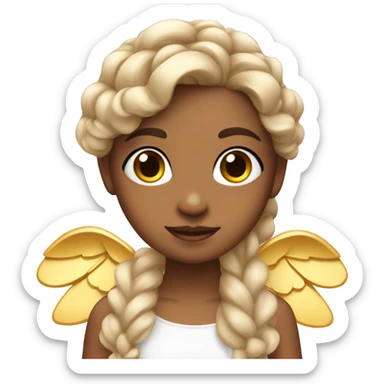 Cute Girl with Angel Wings and one golden bow in braided hair sticker
