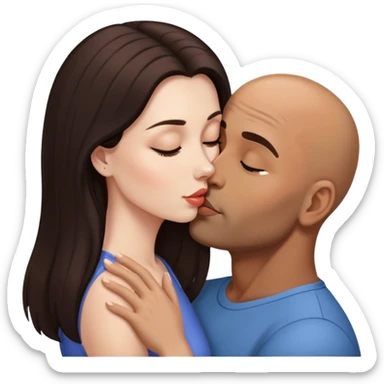 Beautiful woman with long dark hair, kissing a brown bald man sticker