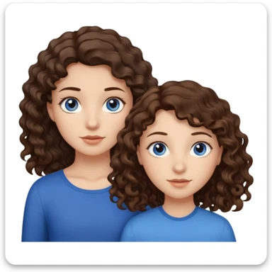 girl with dark brown wavy hair and light brown eyes next to a girl with light brown curly hair with blue eyes sticker