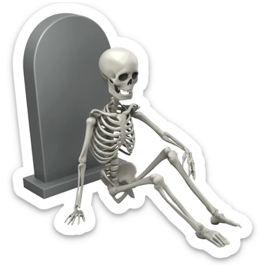 a skeleton sitting next to a grave sticker