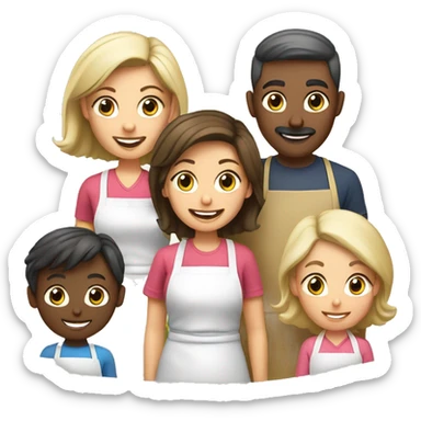 Six caucasian family members cooking sticker