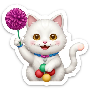 cheerleading white cat with pom pom sticker