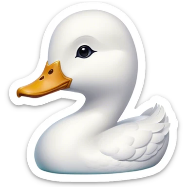 Cinematic Noble White Duck Portrait Emoji, Poised and regal, with a sleek, streamlined build and a pristine, well-groomed pure white plumage, deep-set soulful bright eyes, Simplified yet sharp and sophisticated features, highly detailed, glowing with a soft, dignified glow, high shine, intelligent and graceful, stylized with an air of aquatic elegance, focused and attentive, soft glowing outline, capturing the essence of a watchful and confident waterfowl, so majestic it feels as though it could glide out of the screen with effortless authority! sticker