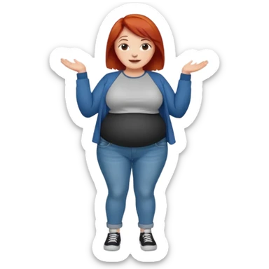 Lazy old Short woman with straight short red hair and fat tummy..wears jeams and full sleeve  tshirt sticker
