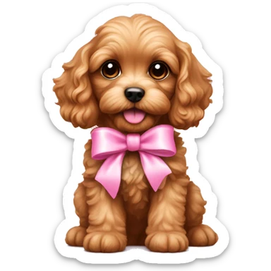 adorable cavapoo puppy with pink bow sticker