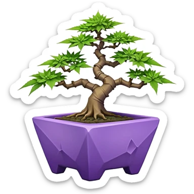  small bonsai pot trident maple purple marijuana with triangular angular faceted asymmetrical original shaped body  sticker