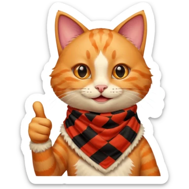 Cat smiling and giving thumbs up, wearing red Checkered Triangle scarf sticker