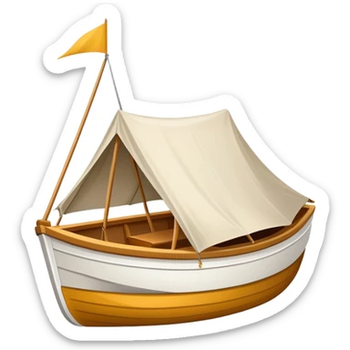 A white duck-shaped boat with a tent sticker