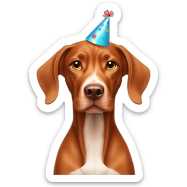 Vizsla dog with birthday head sticker