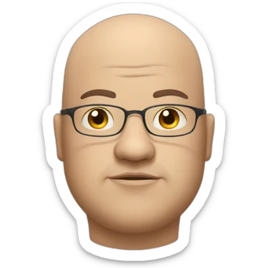 Fat bald man with a lazy eye and small eyes with glasses and a clean shaven face sticker