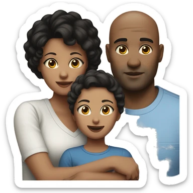 Black hair mum and bald dad, one girl, one black and white cat   sticker