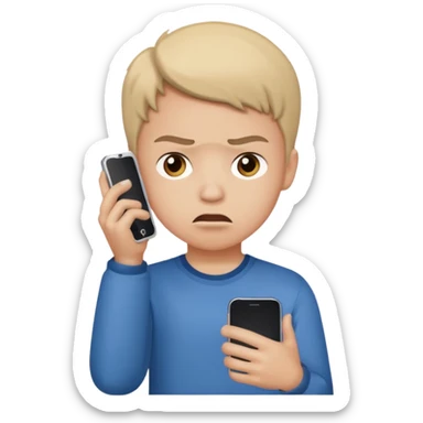 teenager holding a phone with a dramaticly annoyed face sticker