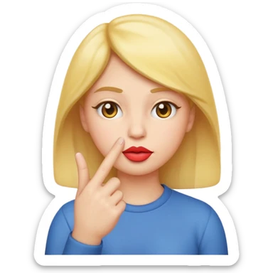 The emoji has puckered lips as if whistling or kissing (like the 😗 emoji) and is holding its index finger and middle finger up to its cheek or ear  in a thoughtful or shushing gesture (like the 👆 emoji). Soft studio lighting, simple composition, isolated on a white background.'}"
} sticker