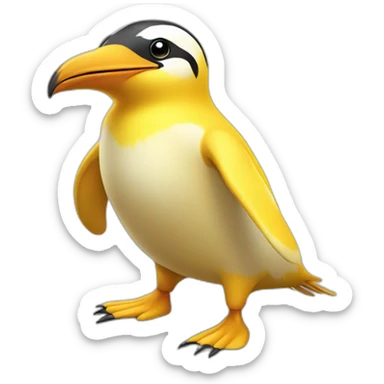 yellow penguin with a large beak that knows how to fly, that is happy and has many feathers sticker