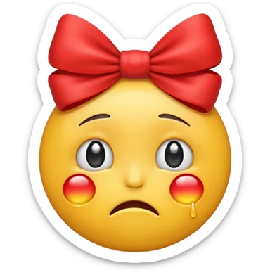 crying emoji with a red bow on top sticker