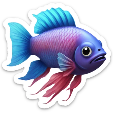 A beta fish with a weird face sticker