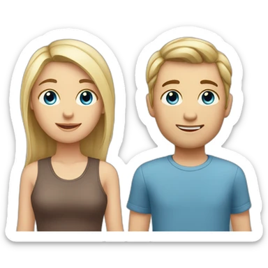 Tall boy with blue eyes and blonde hair with short girl with long brown hair and brown eyes sticker