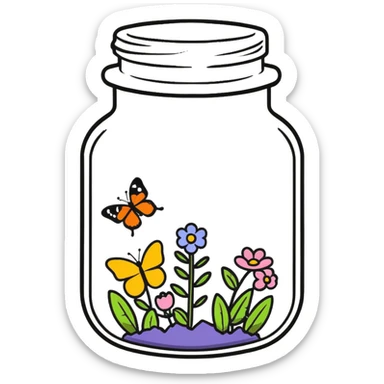 glass jar filled with forest flowers and butterflies sticker
