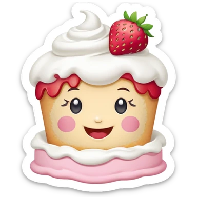 kawaii strawberry shortcake with whipped cream and a happy face sticker