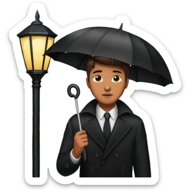 Man with umbrella + streetlight reflection, Midnight Wanderer. sticker
