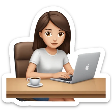 white brunette girl with laptop and coffee sitting at desk sticker